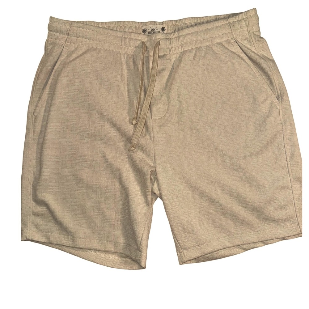 Free Planet Mens Beige Textured Knit Drawstring Shorts Cream Large